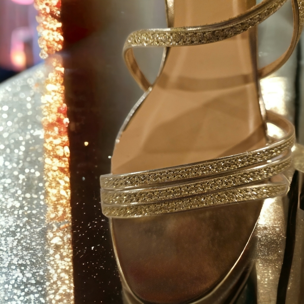 NWOT Pink Paradox London Strappy Gold Glitter Sandal Size 8 - Picture 5 of 6